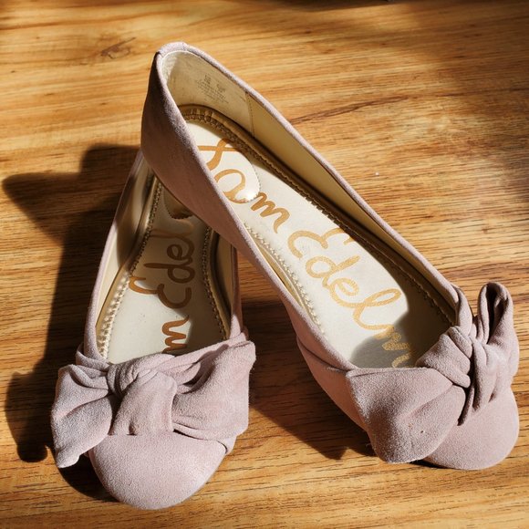 Sam Edelman Suede Bow Pale Pink/Taupe Flats - Picture 3 of 5